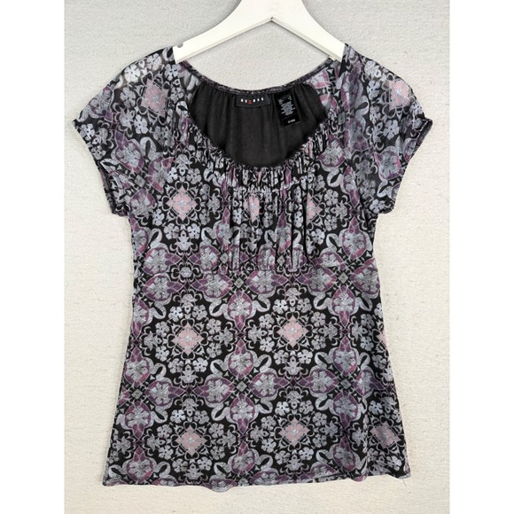 Axcess Tops - Axcess Y2K Mesh Top Women Size S Black Purple Mesh Whimsigoth Dark Romance